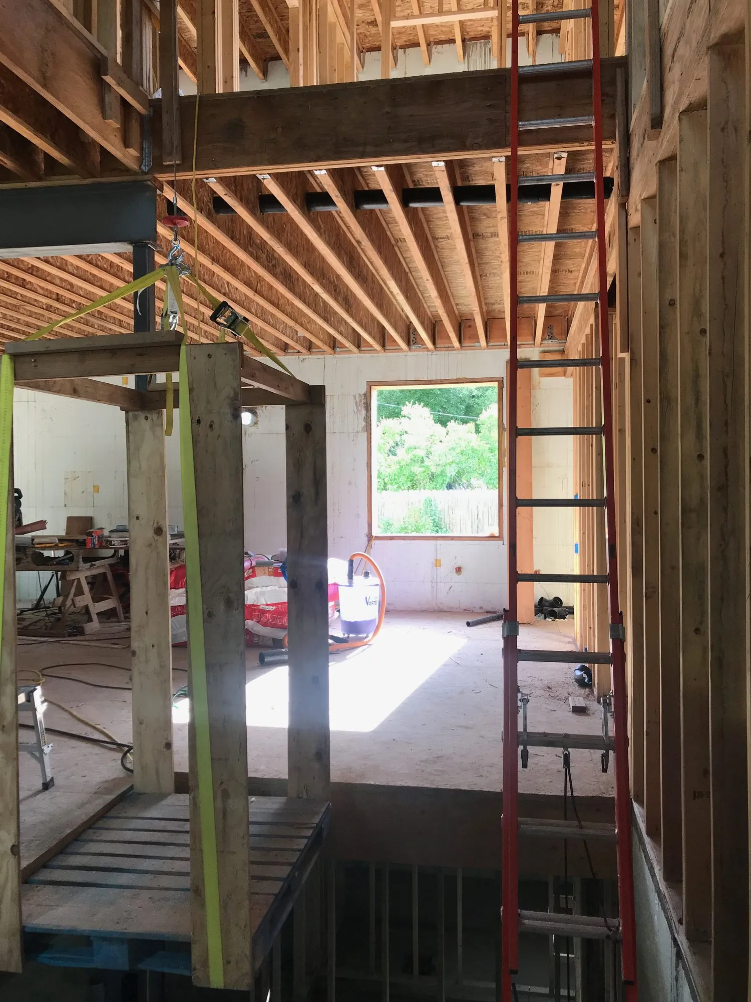 Open stairwell framing and ceiling joists during construction