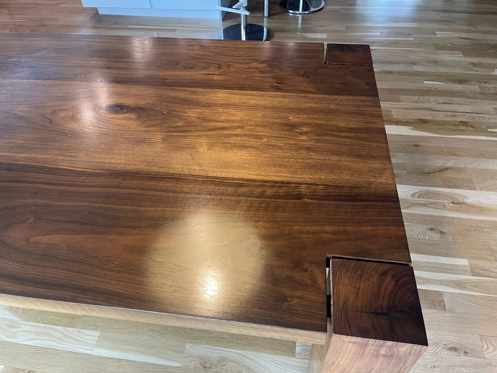 Walnut tabletop with through-tenon joinery